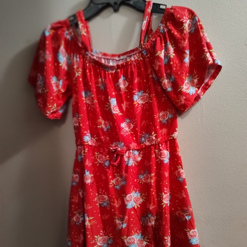 Floral Red Kids Dress Size Small By Pink Velvet